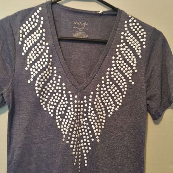 ENERGIE V Neck Silver Studded Top sz M - Picture 3 of 7